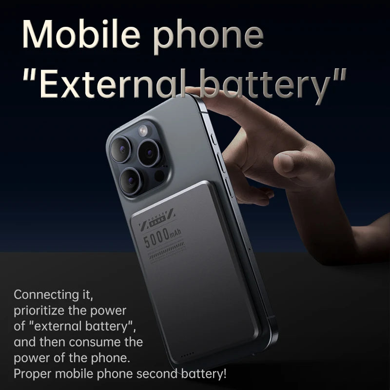 X6 2-in-1 Ultra Slim Aluminum Alloy Magnetic Wireless Fast Charging 15W Power Bank 5000mAh Li-Polymer Battery for Mobile Phones