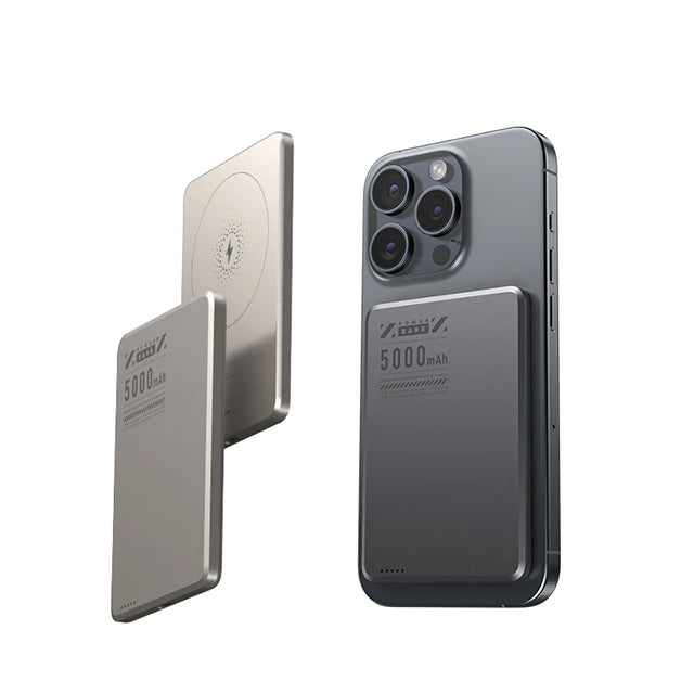 X6 2-in-1 Ultra Slim Aluminum Alloy Magnetic Wireless Fast Charging 15W Power Bank 5000mAh Li-Polymer Battery for Mobile Phones