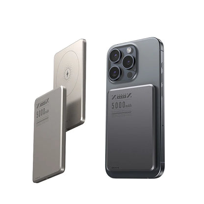 X6 2-in-1 Ultra Slim Aluminum Alloy Magnetic Wireless Fast Charging 15W Power Bank 5000mAh Li-Polymer Battery for Mobile Phones